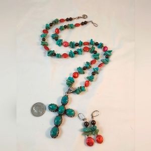 Turquoise cross pendant, Turquoise chip & MOP